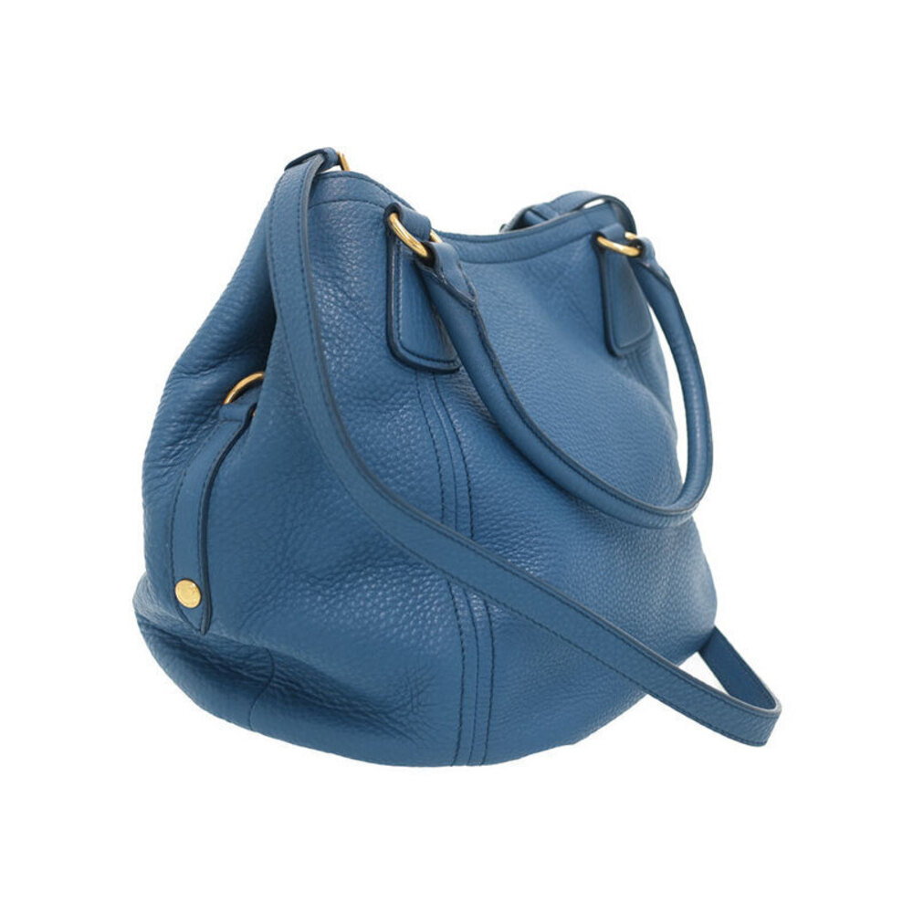 Prada Daino Vitello Shoulder pebbled bag Tote blue 2way Bag leather - Picture 1 of 9